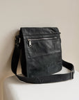 Ink Matte Black Leather Messenger Crossbody Bag