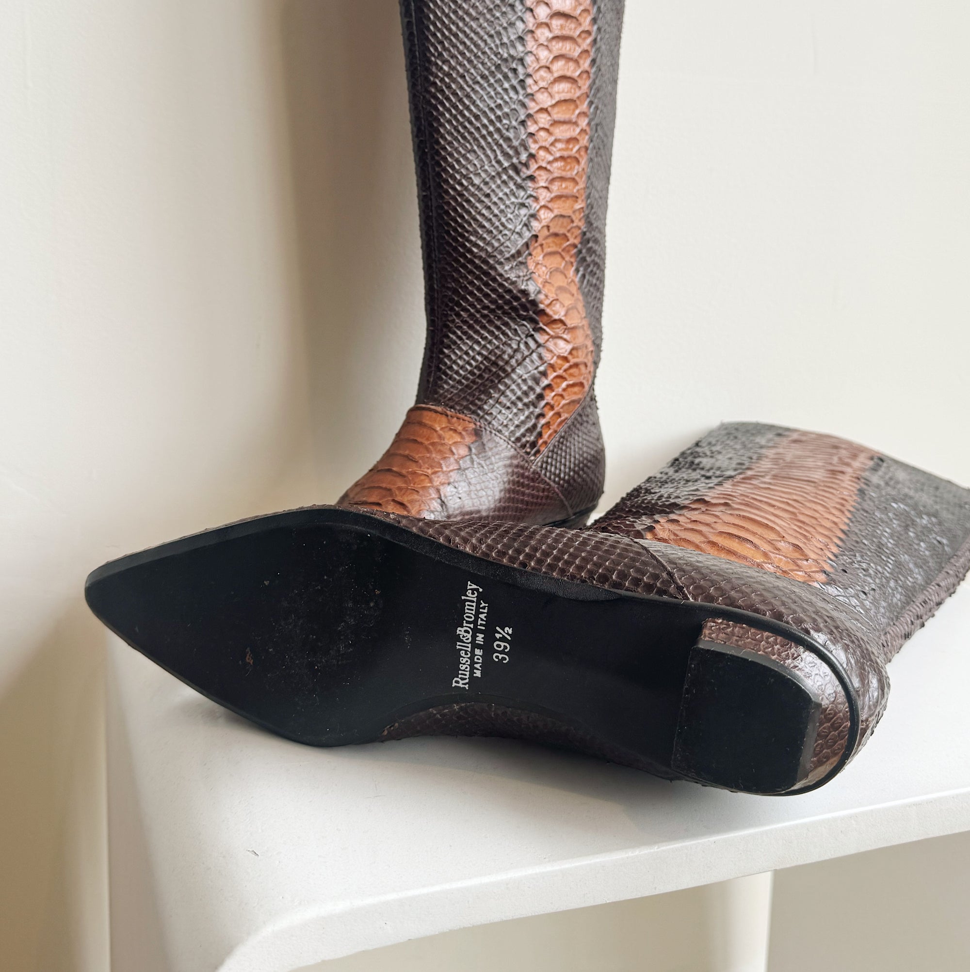 Mixed Brown Snakeskin Knee High Boots | Size 9