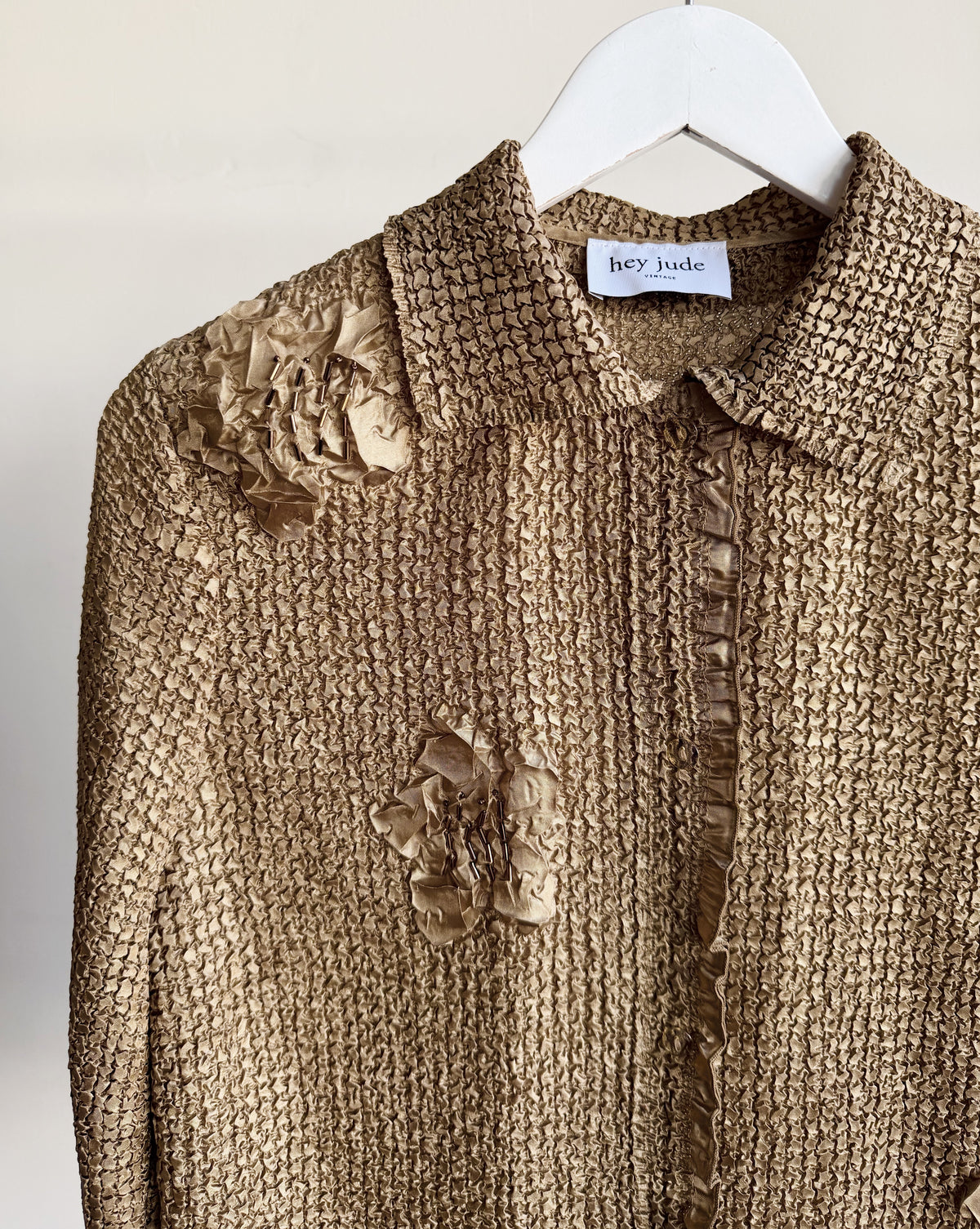 Taupe Crinkle Flower Long Sleeve