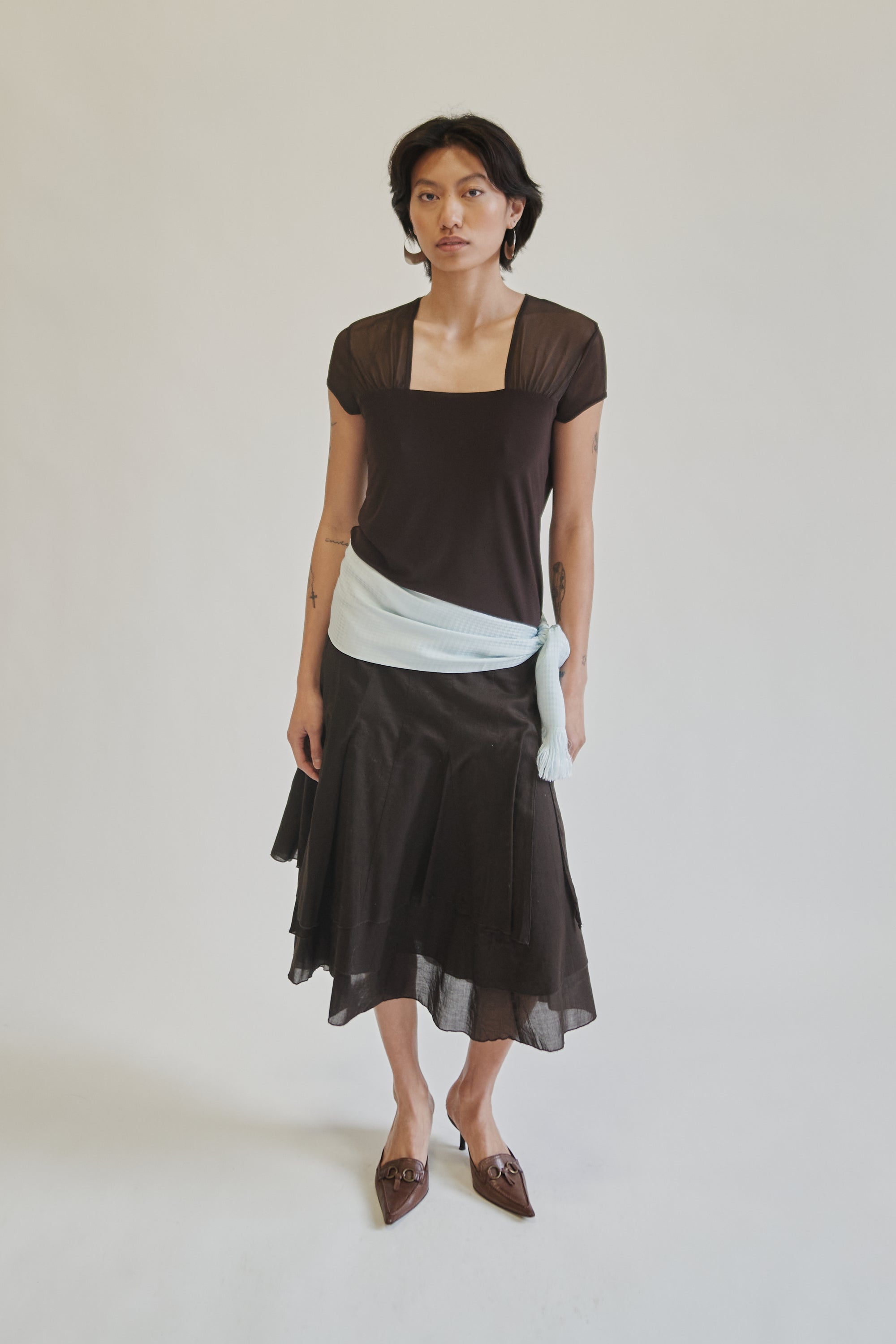 Chocolate Kerchief Layered Cotton Skirt