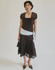 Chocolate Kerchief Layered Cotton Skirt