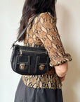 Black Glossy Whipstitch Shoulder Bag
