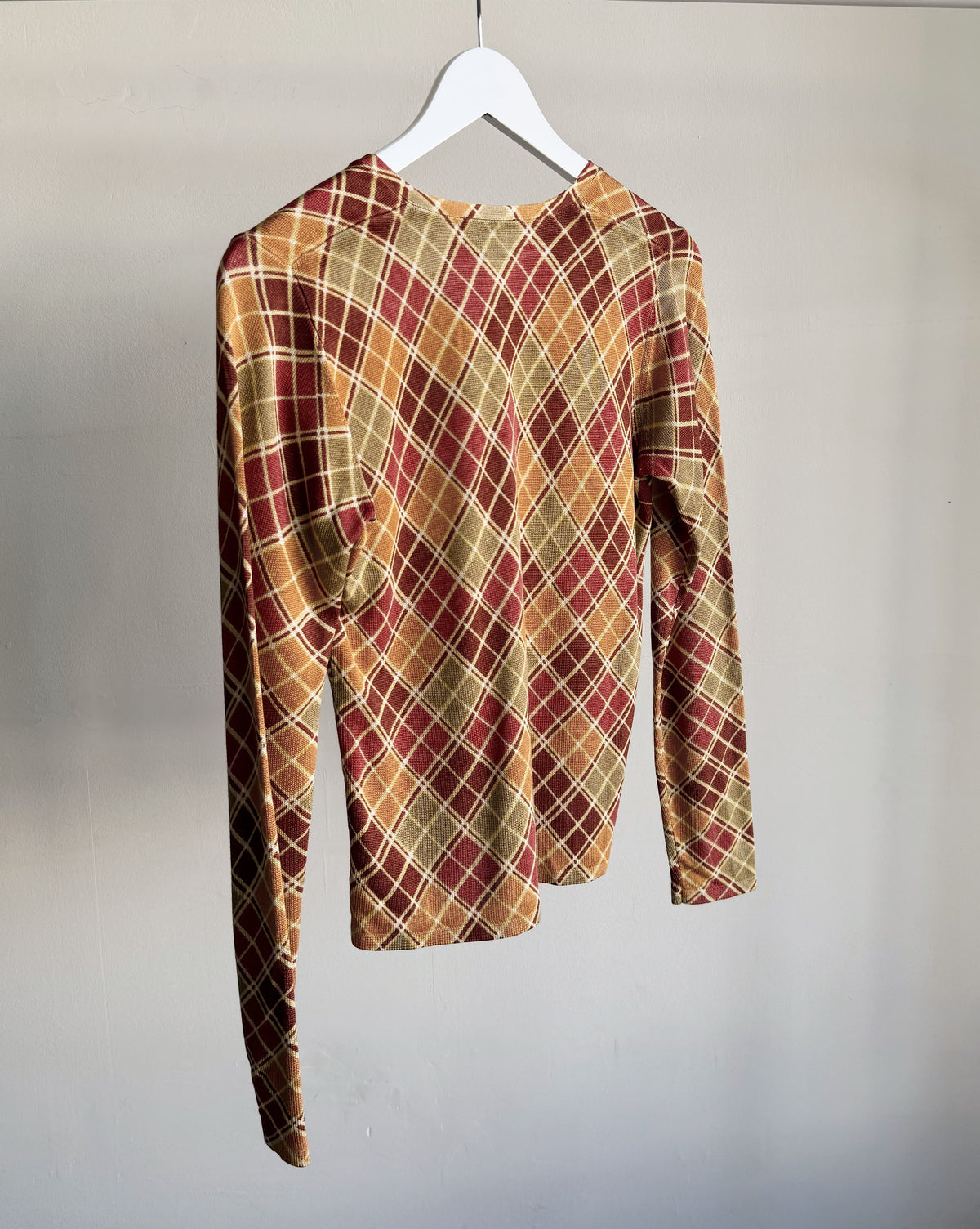 Autumn Argyle Silk + Lambswool V-neck Knit