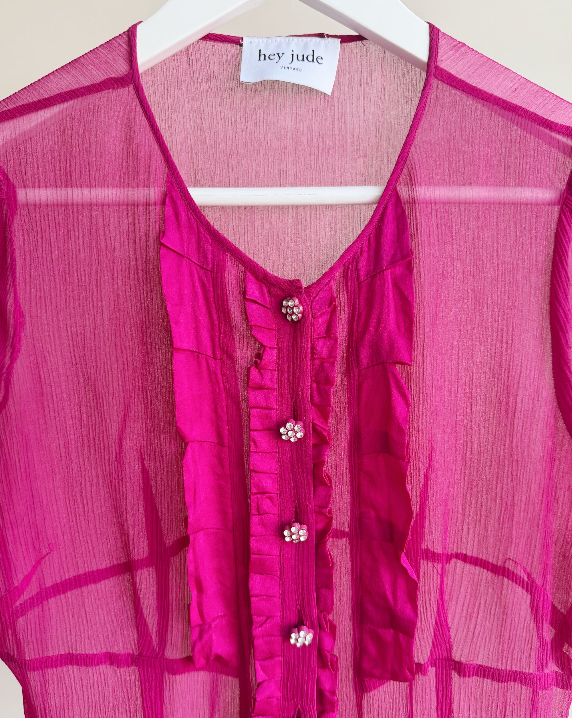 Berry Y2K Sheer Silk Ruffle Blouse