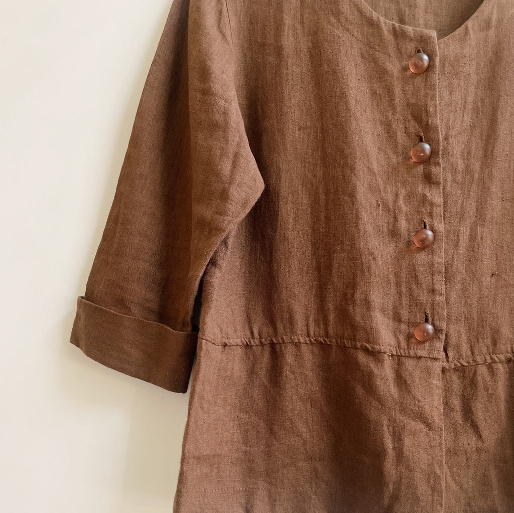 Chocolate Linen Buttoned Blouse