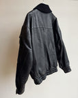 Black Knit Collared Leather Bomber