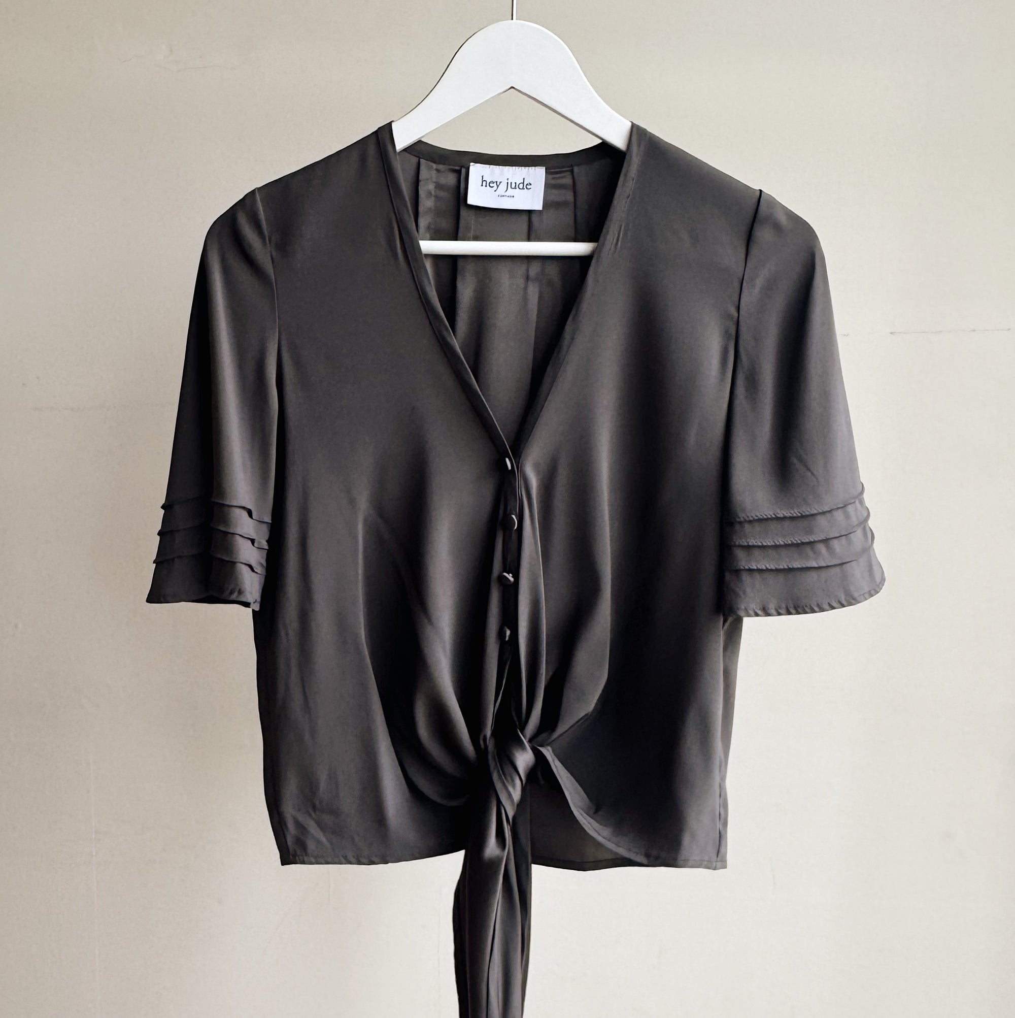 Slate Gray Silk Tie Blouse - Hey Jude