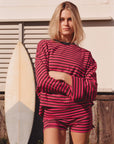 Après June | Striped Long Sleeve in AJ Pink + Brown - Hey Jude