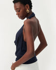 CUBIC - CUBIC Minimal Cowl Neck Halter Camisole: Navy / S - Hey Jude