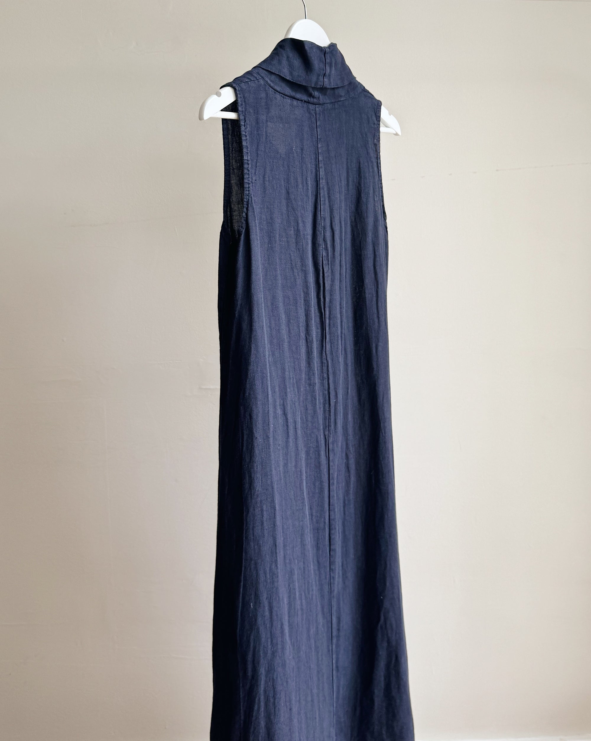 Navy Linen Cowl Neck Maxi Dress
