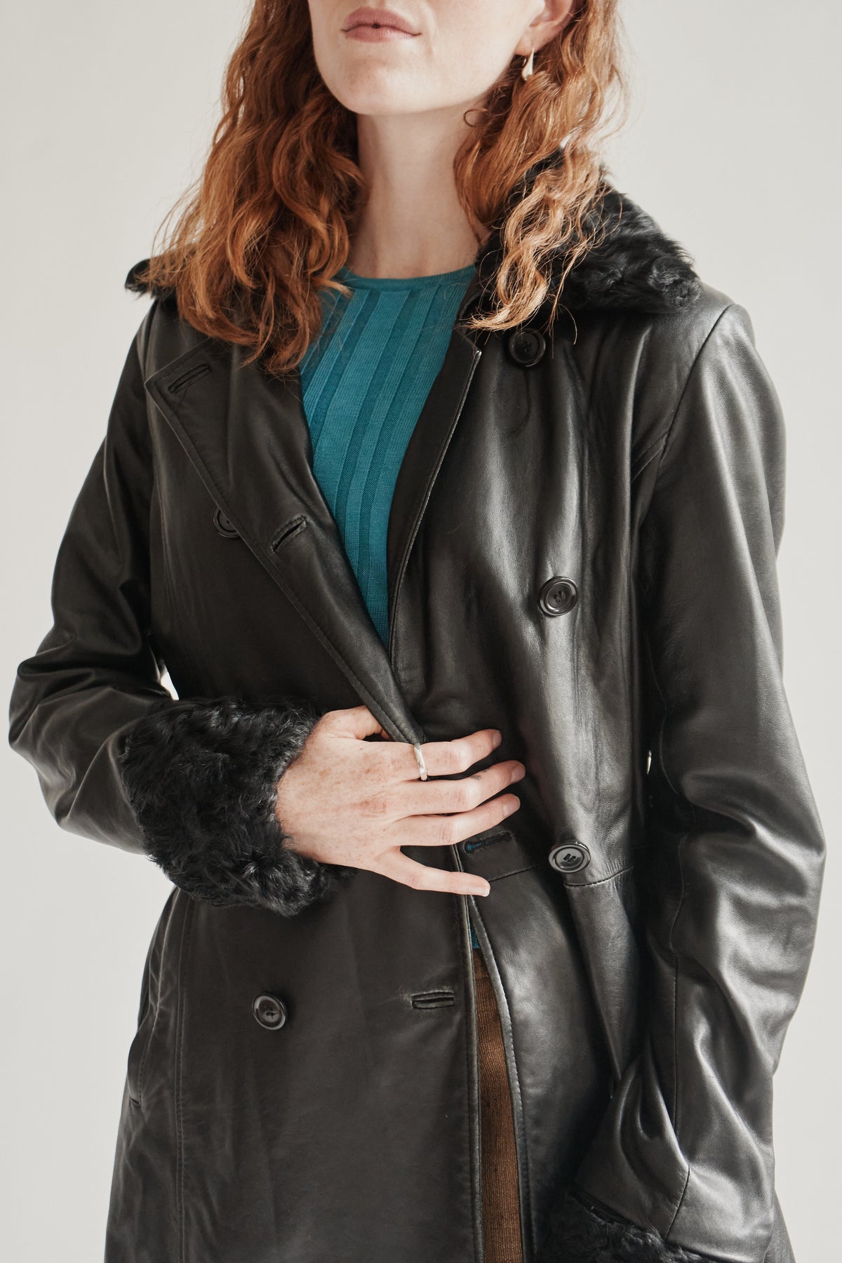 Black Lamb Leather with Fur Trench Coat - Hey Jude