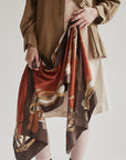 Orange + Brown Equestrain Print Silk Scarf