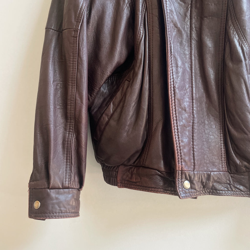 Merlot Soft Leather Bomber Jacket