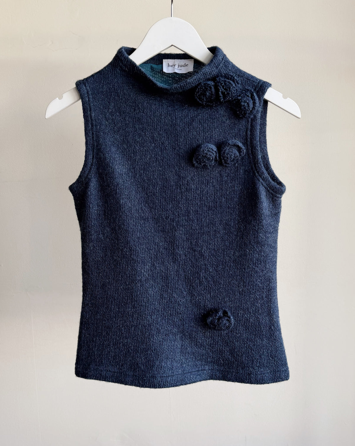 Dusty Blue Mohair Knit Rosette Top
