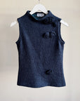 Dusty Blue Mohair Knit Rosette Top