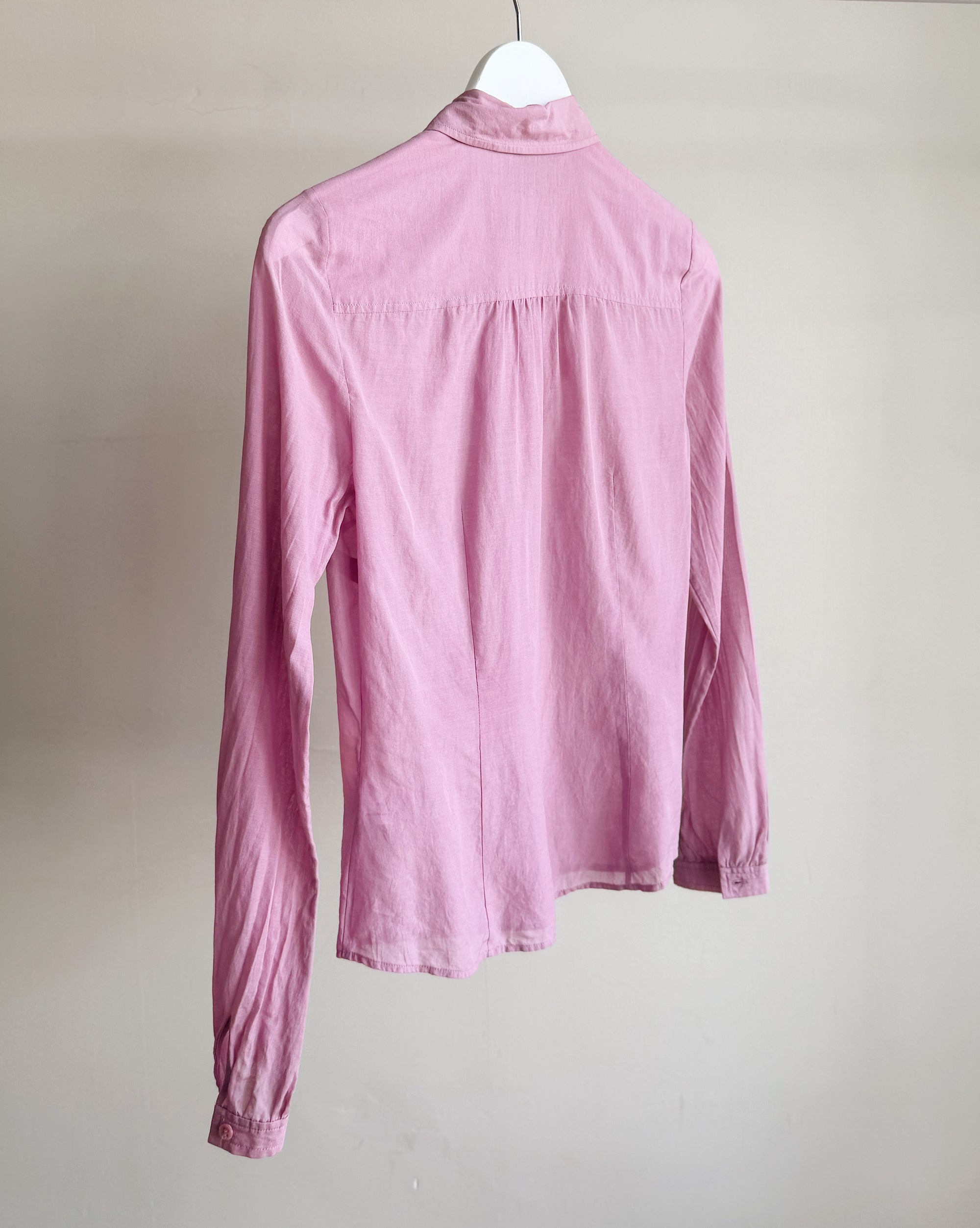 Magenta Silk Sheer Ruffle Blouse