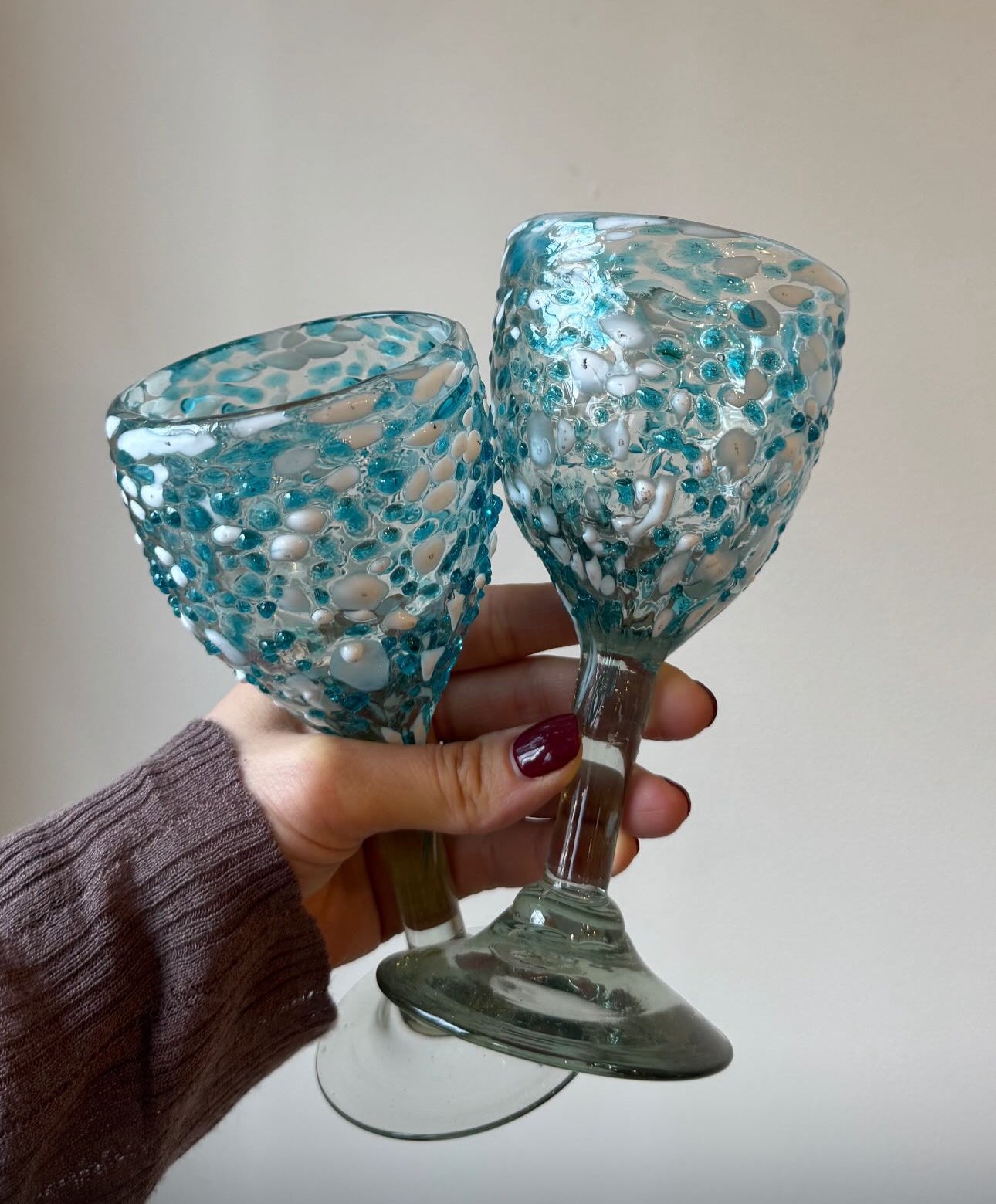 Blue Speckled Blown Glasses