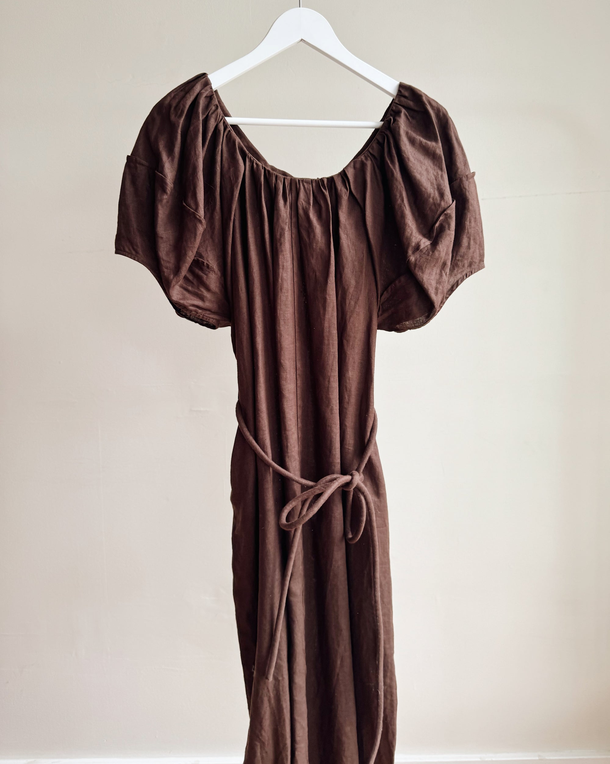 Espresso Belted Linen Maxi Dress