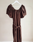 Espresso Belted Linen Maxi Dress