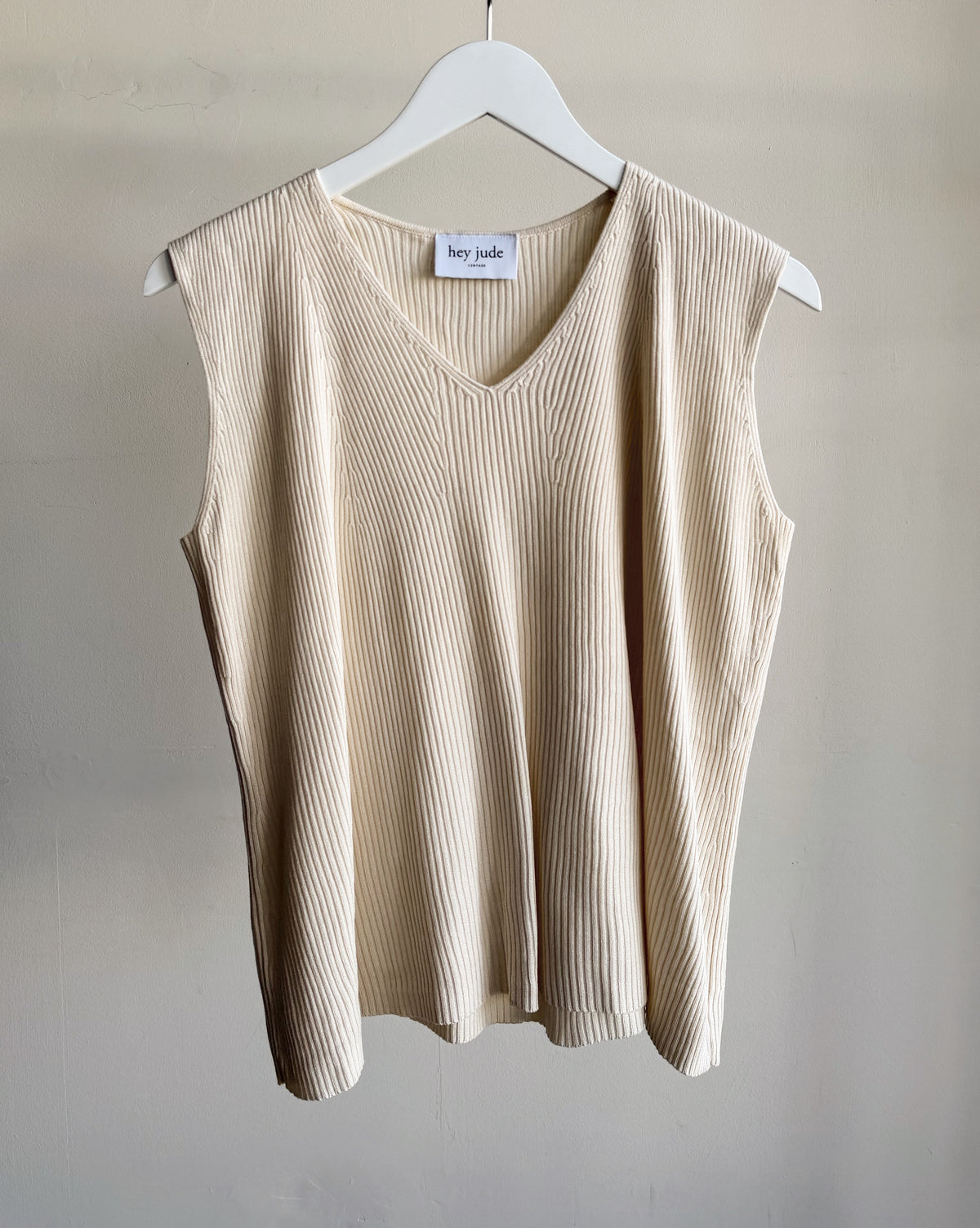 Cream Ribbed Silk V-Neck Knit