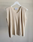 Cream Ribbed Silk V-Neck Knit