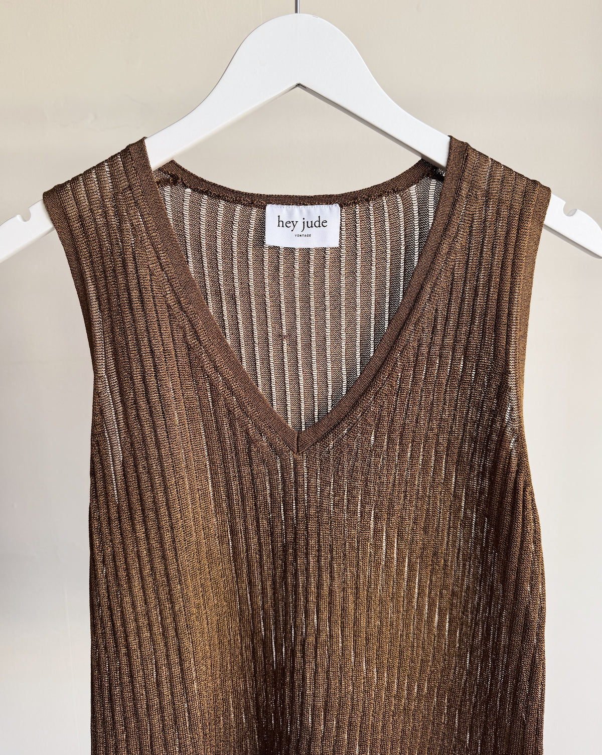 Rust Brown Ribbed V-Neck Knit