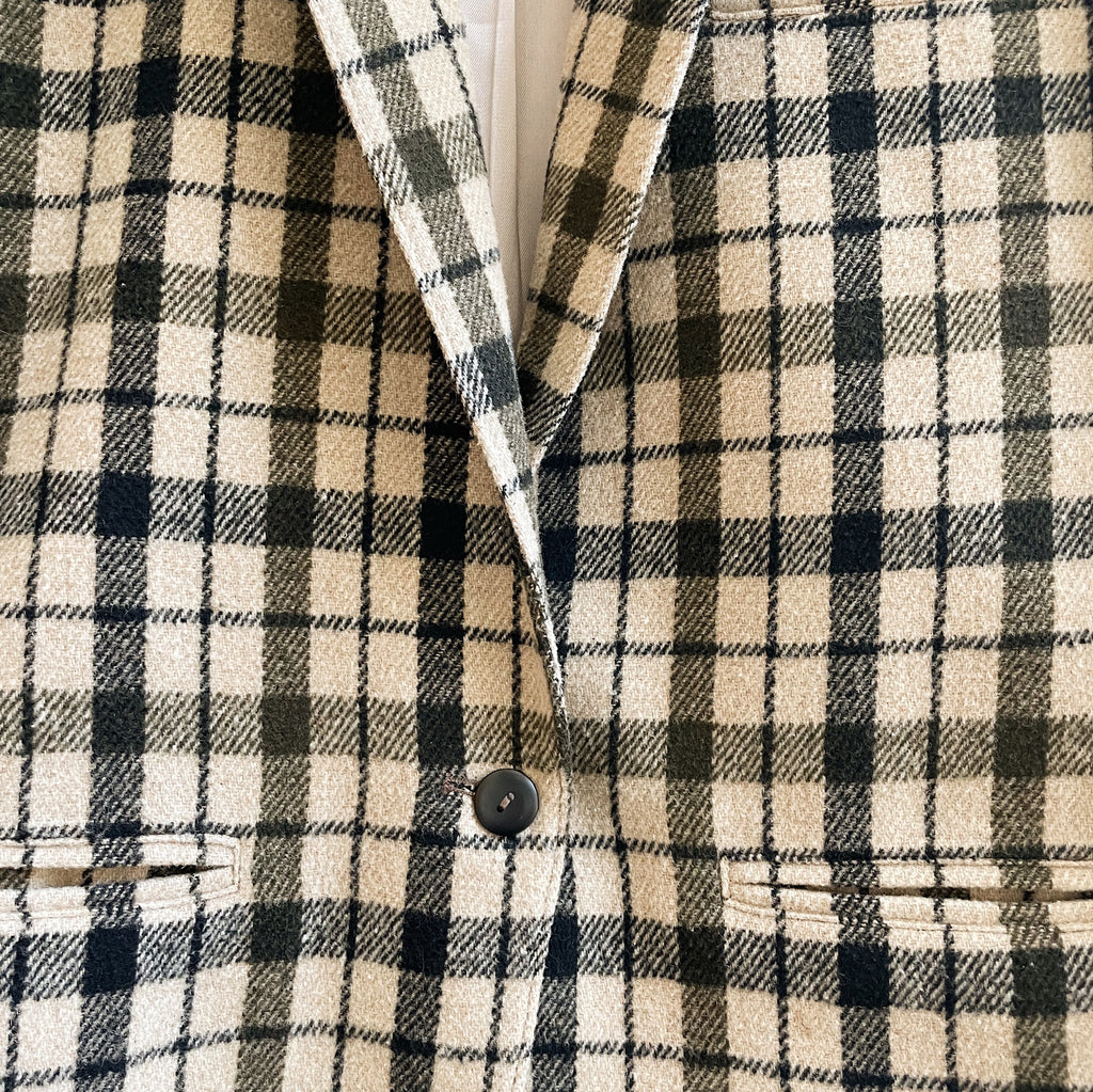 Tan + Olive Plaid Wool Blazer