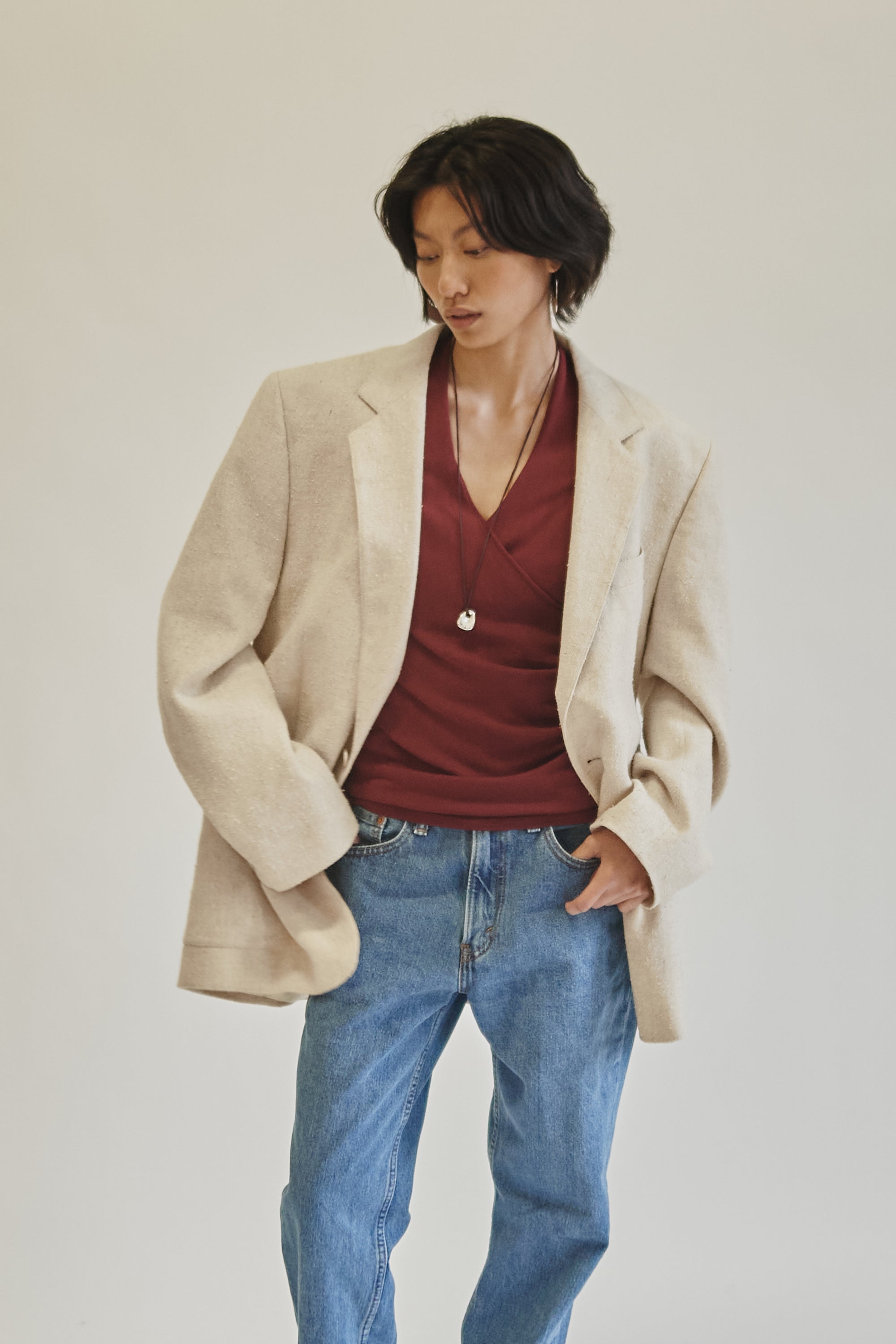 Oatmeal Textured Oversized Linen Blazer - Hey Jude