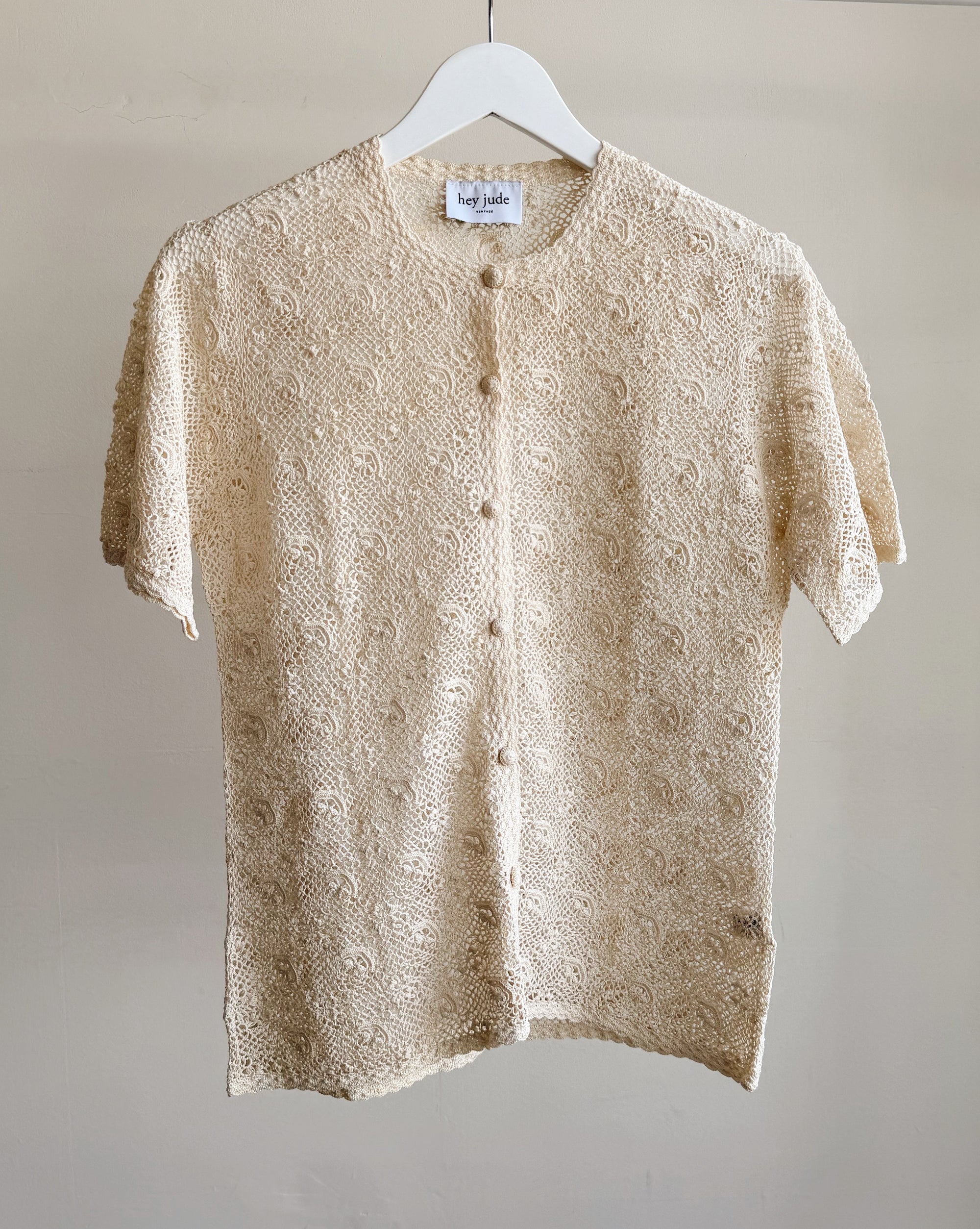 Cream Cotton Crochet Cardigan Tee