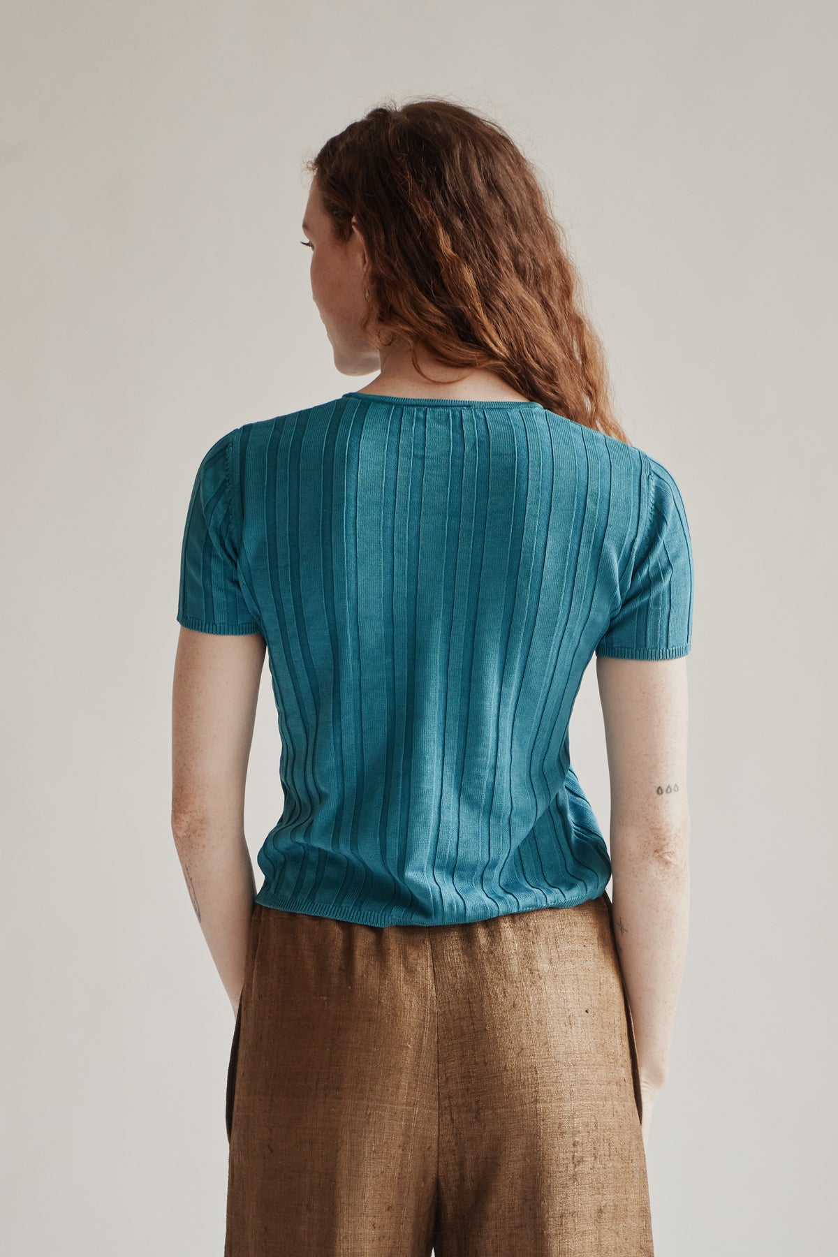 Teal Silk Ribbed Tee - Hey Jude