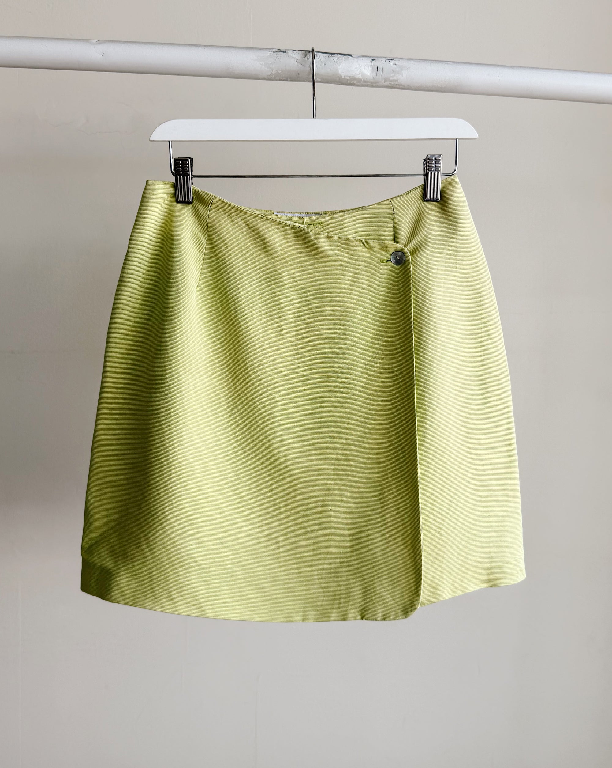 Lime Silk Wrap Mini Skirt