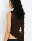 Cubic | Asymmetrical Sleeveless Tie-Neck Top in Espresso