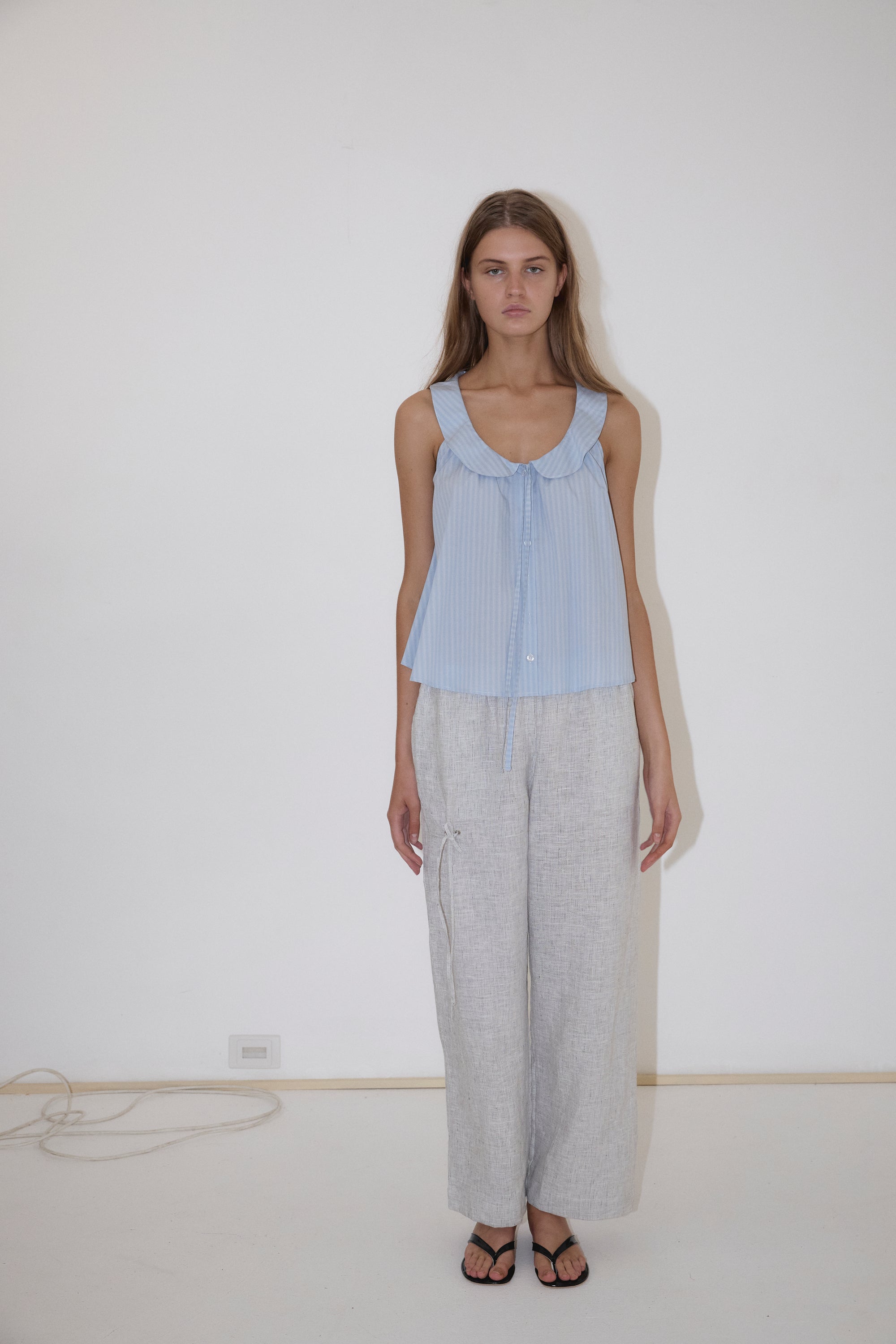 Deiji Studios | Eyelet Linen Pant in Fine Stripe - Hey Jude