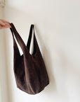 Suede Double Handle Shoulder Bag in Espresso