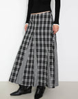 Cubic |  Cotton Patchwork Check A-Line Maxi Skirt