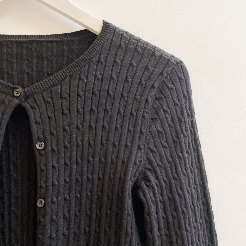 Black Cotton Ribbed Cardigan