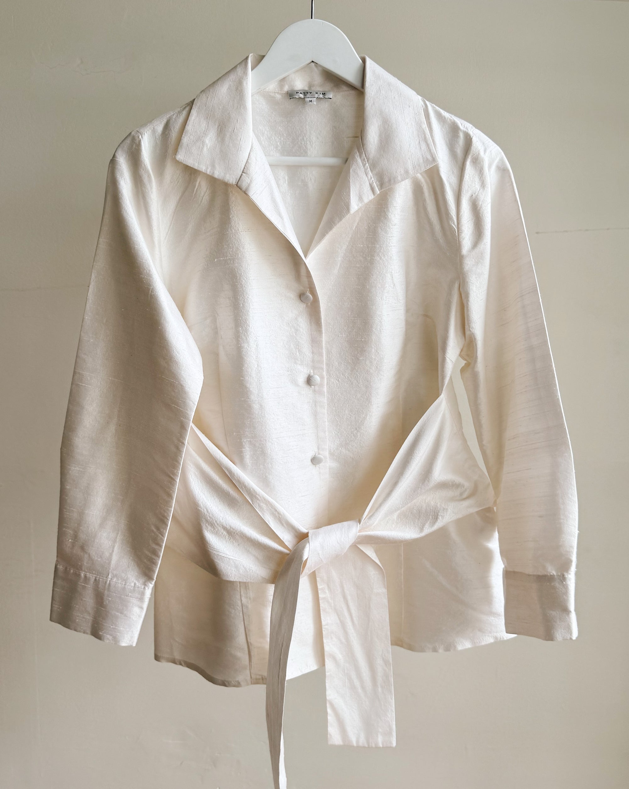 Pearl Iridescent Silk Tie Blouse