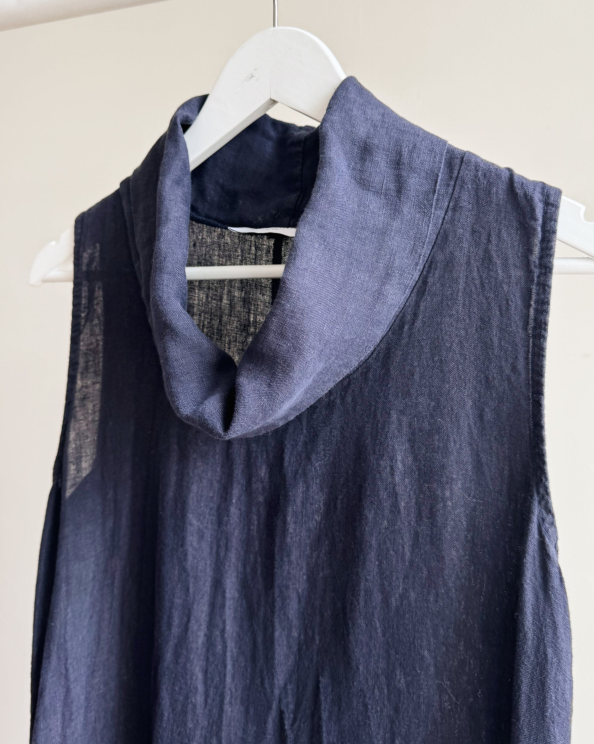 Navy Linen Cowl Neck Maxi Dress