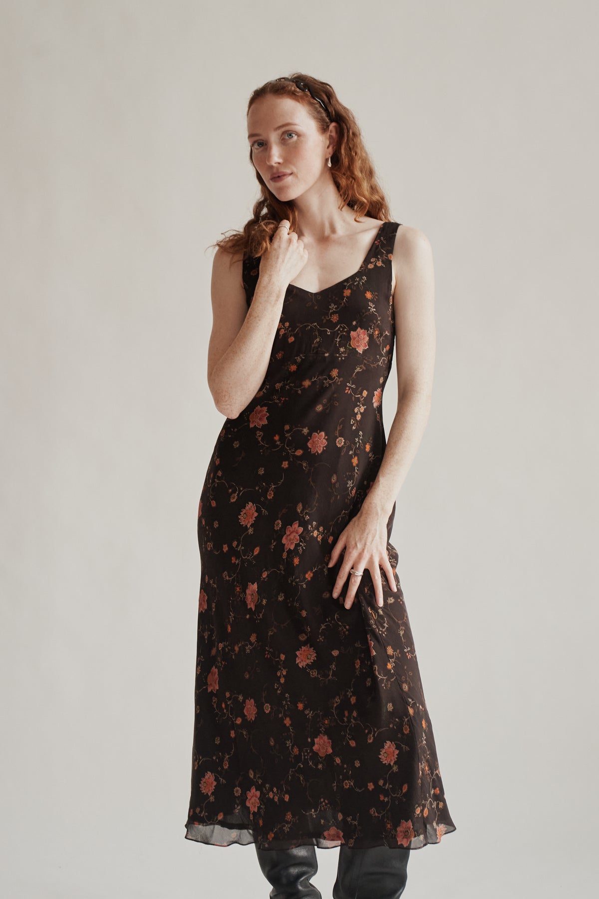 Autumn Floral Silk Dress