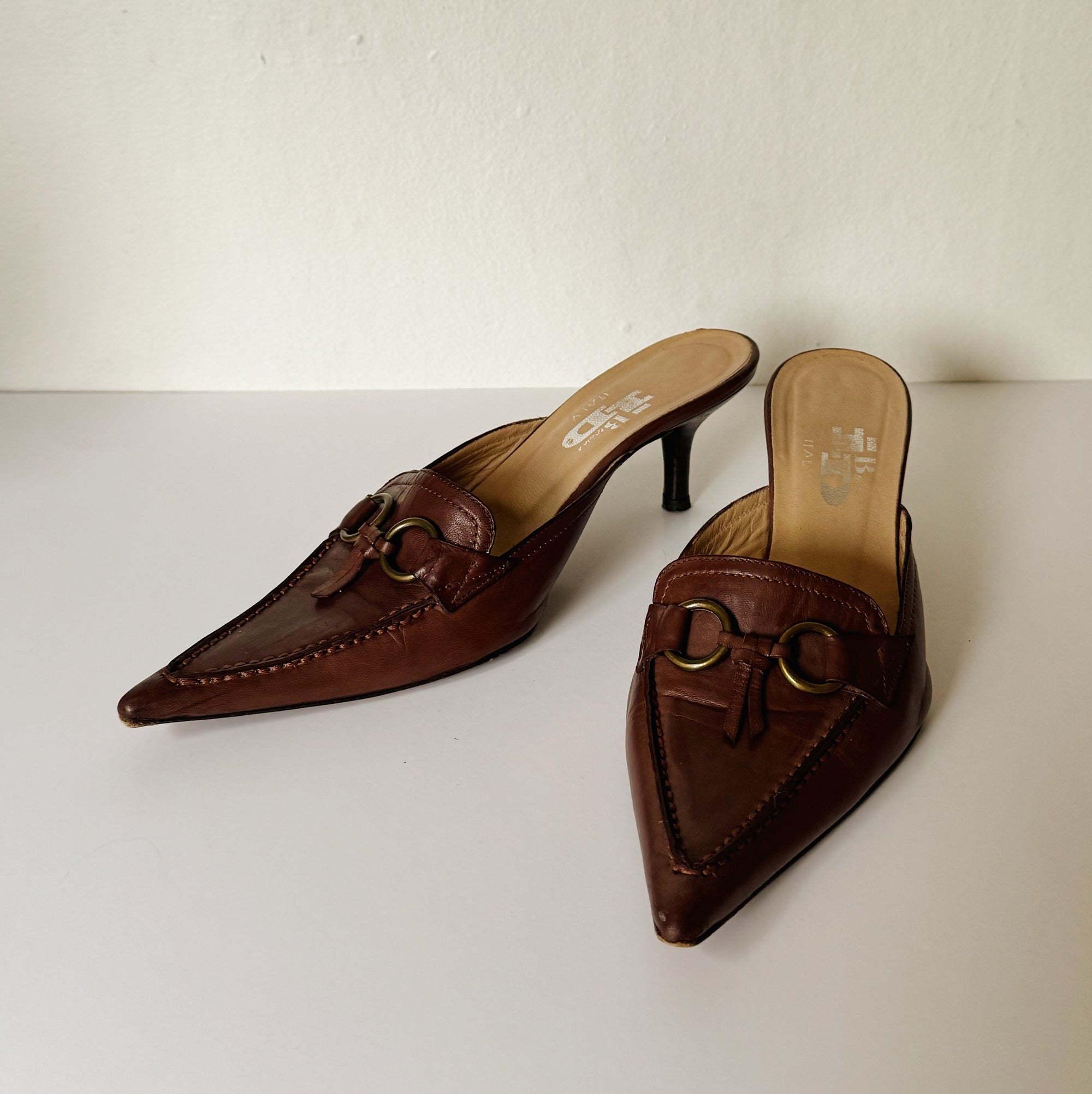 Russet Leather Kitten Heel Mules | Size 8 - Hey Jude