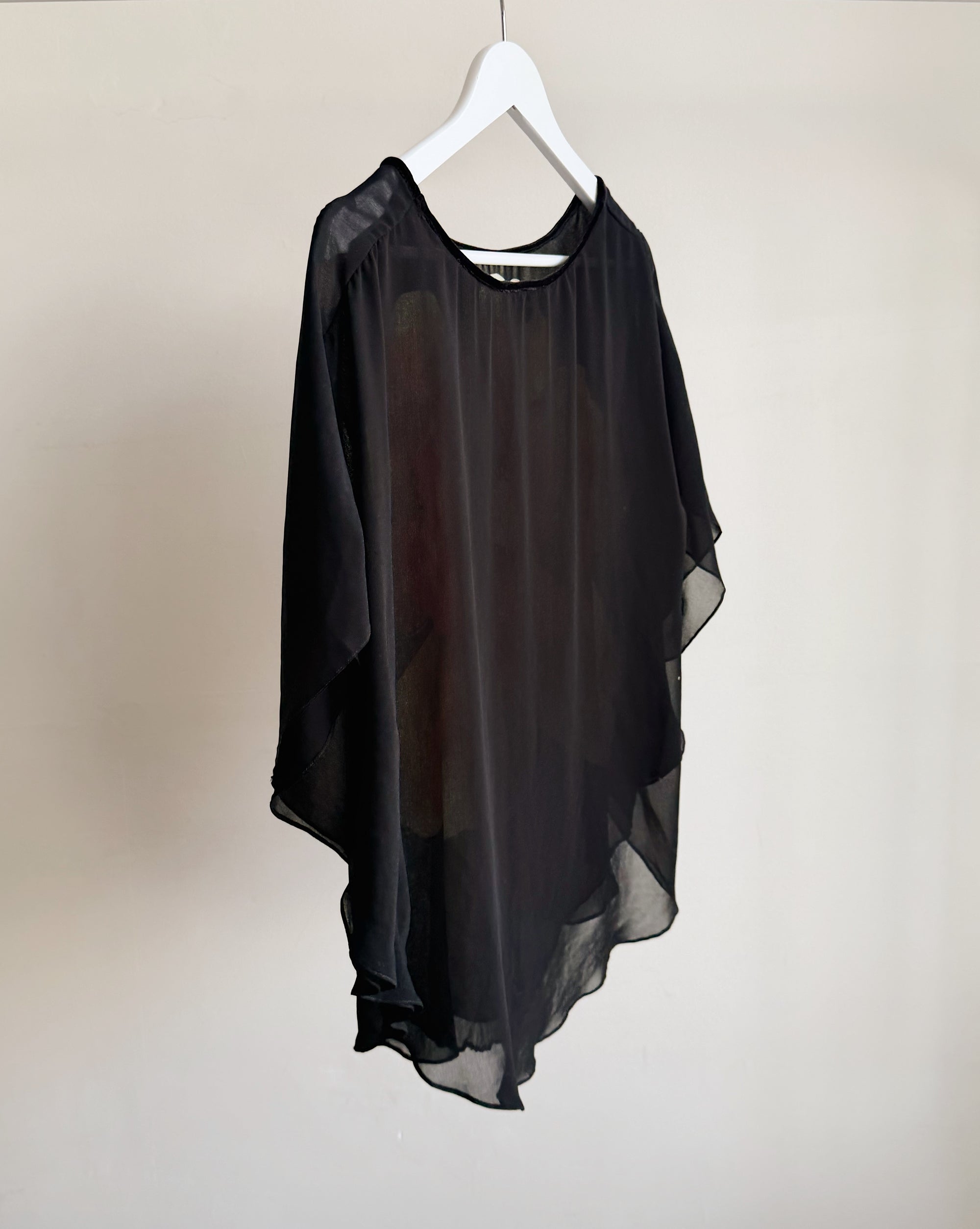 Black Sheer Silk Y2K Cape Top