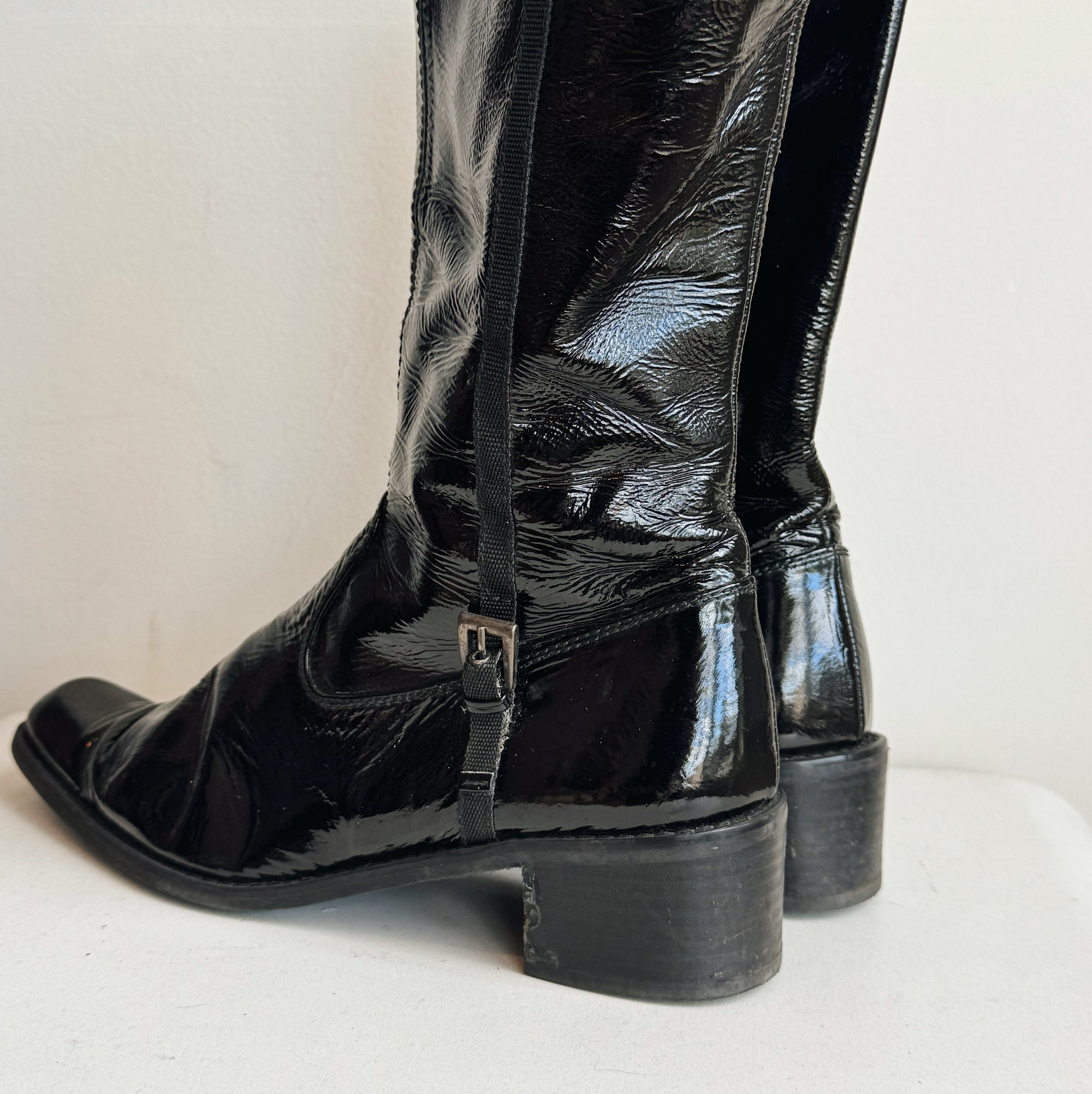 Stuart Weitzman Black Patent Leather Boots | Size 7.5 - Hey Jude