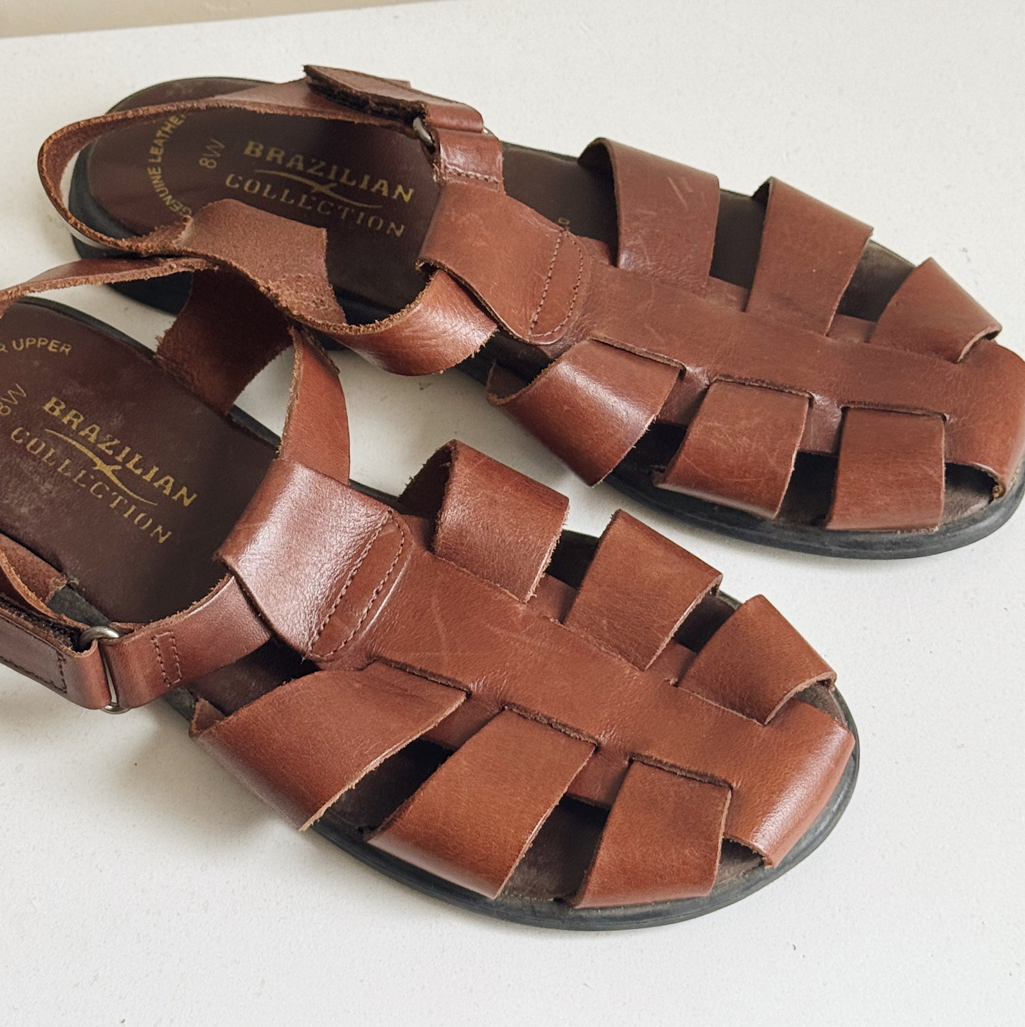 Tobacco Leather Fisherman Sandals | Size 8