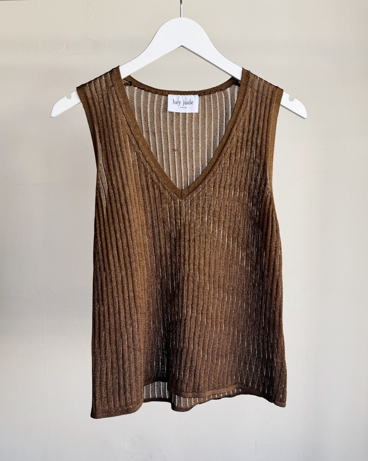 Rust Brown Ribbed V-Neck Knit