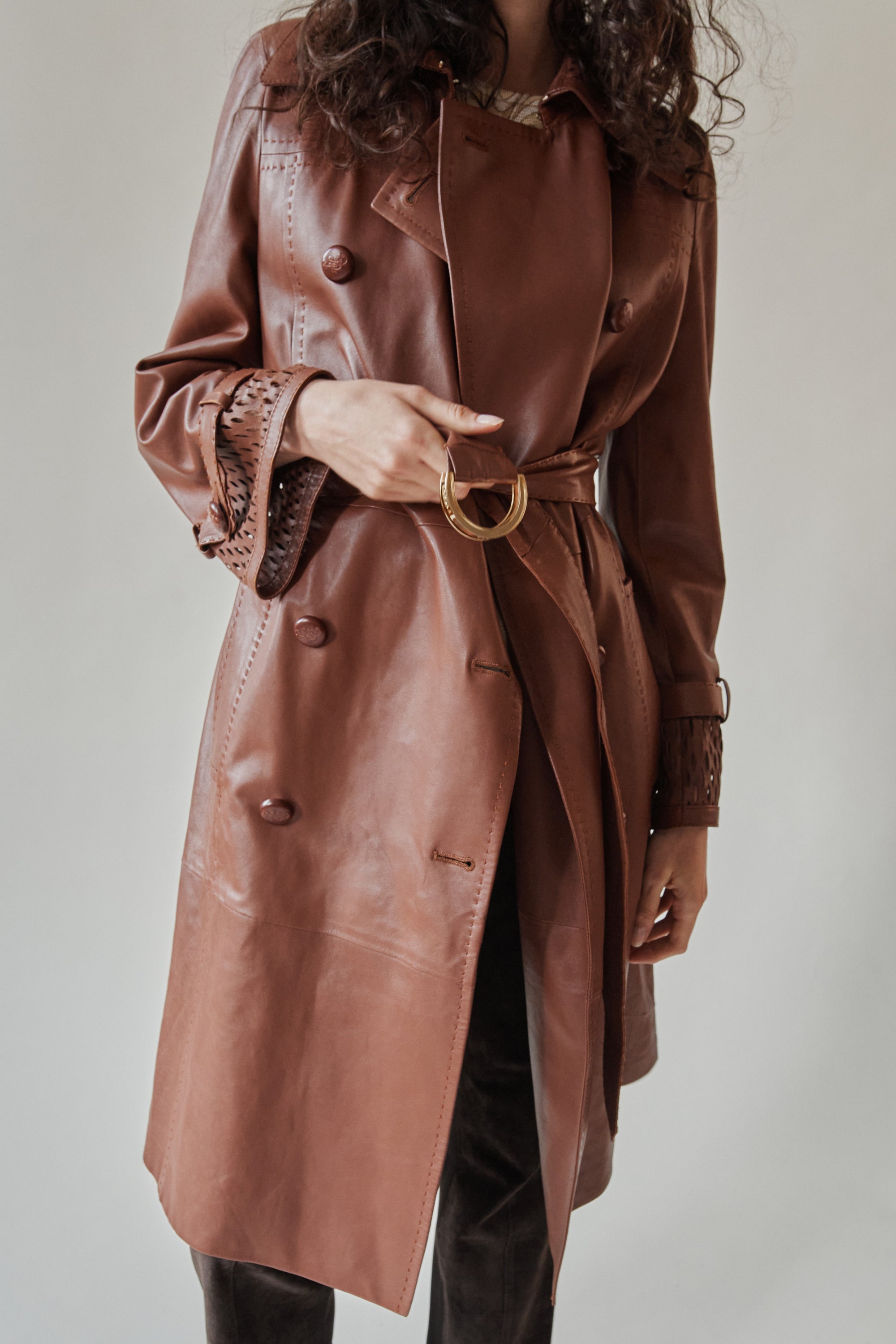 Vintage Escada Brown Leather Trench