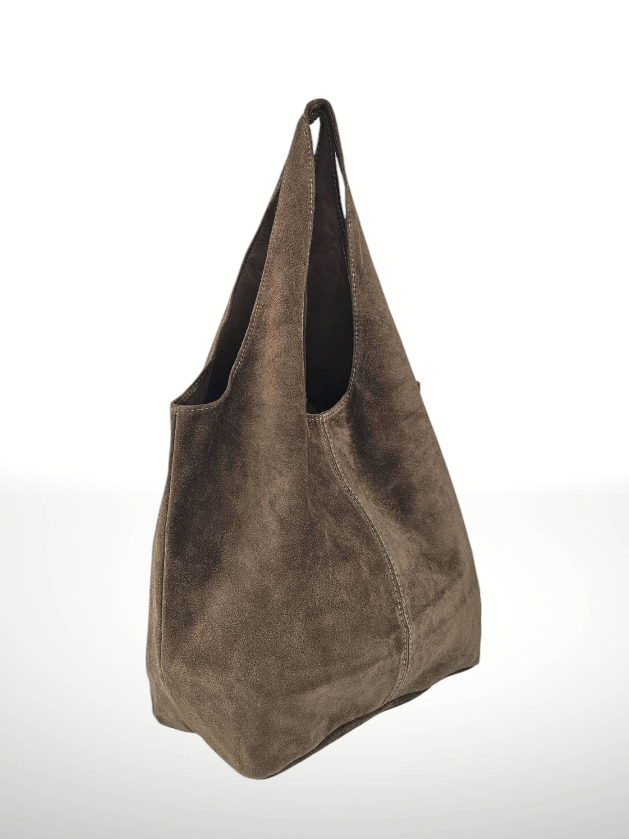 Suede Leather Shoulder Bag in Mushroom