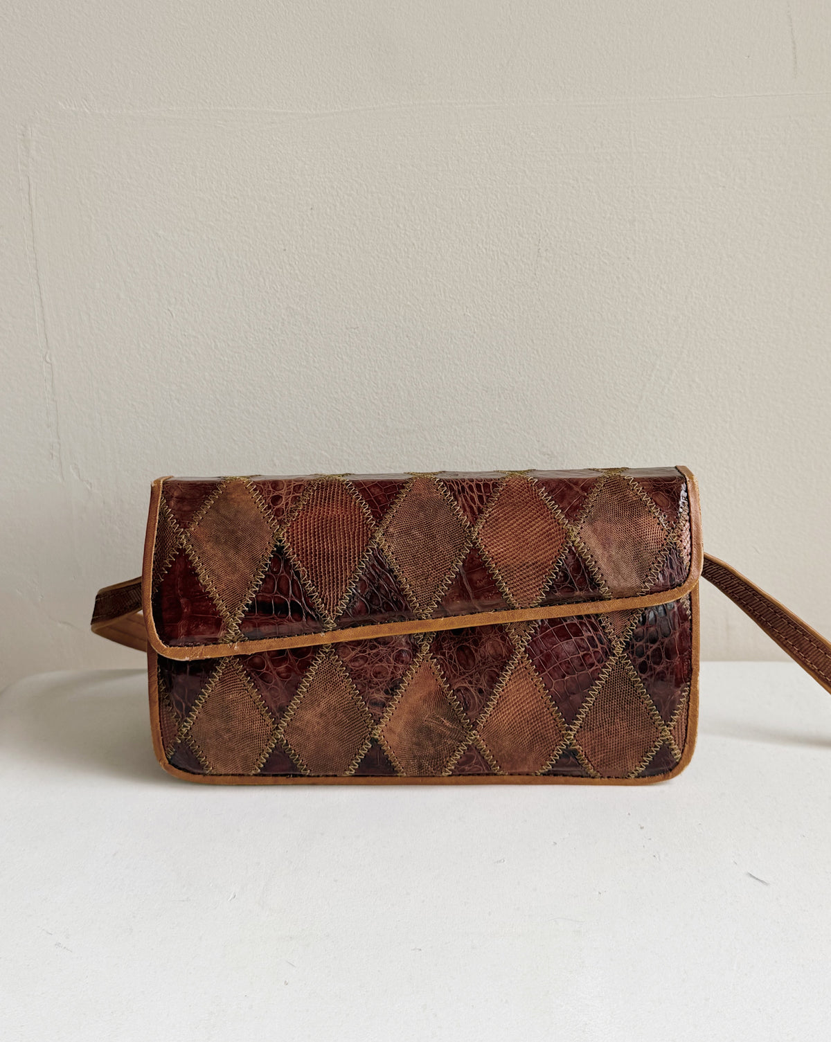 Burgundy + Caramel Antique Patchwork Structured Bag