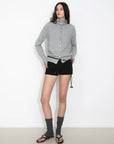 Cubic | Wool Funnel Neck Knit Cardigan in Gray