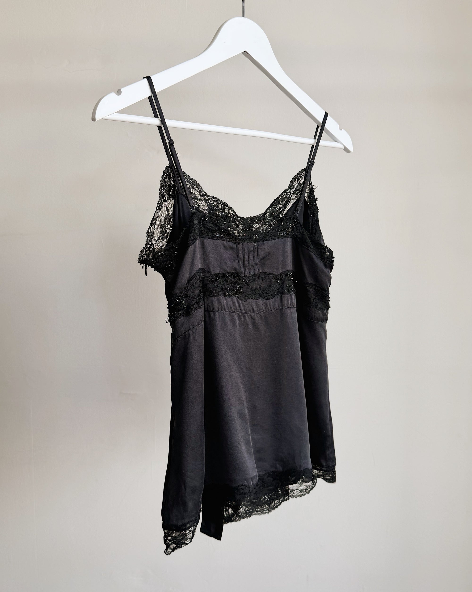 Black Lace Trimmed Silk Tank