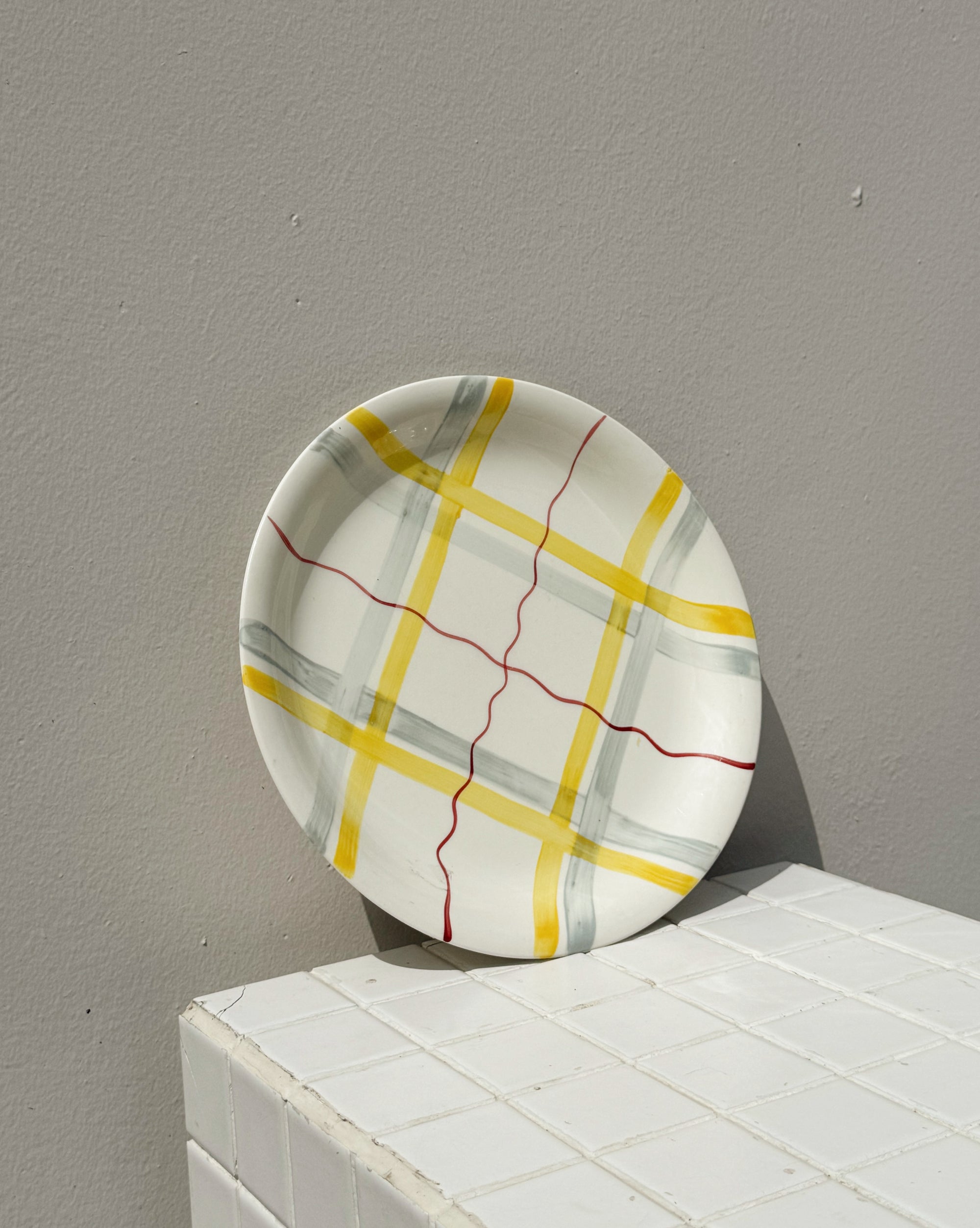 Plaid Brushstroke Ceramic Plate - Hey Jude